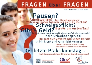 Plakat 'Fragen über Fragen zum Betriebspraktikum'